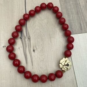 Stella & Dot Red Resin Gardenia Statement Necklace